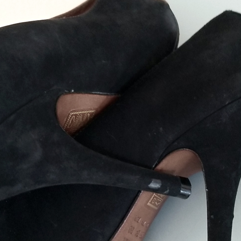Schutz Black & Tan Pointy Toe Loafer Suede Pumps - Picture 14 of 14